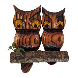 Handcrafted Green Mountain Wooden Owl Wall Art Rustic Decor Unique Felt Eyes